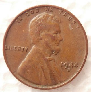1944 S Wheat Penny Error " Die Chip On Chin "