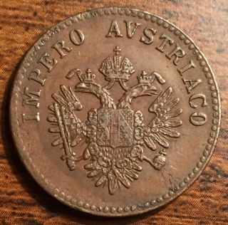 1852 V Italian States Lombardy Venetia 5 Centesimi Copper Coin About Unc.