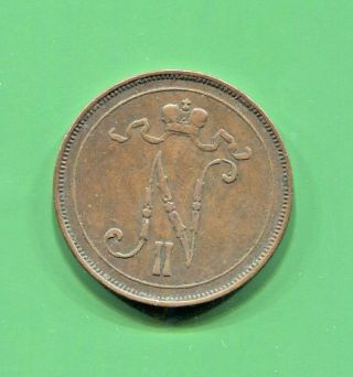 Finland - Historical Nicholas Ii Copper 10 Pennia,  1899 Km 14