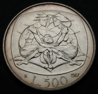 Italy 500 Lire 1987 R - Silver - Year Of The Family - Aunc - 3660