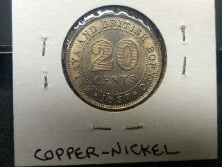 1957 KN Malaya & British North Borneo 20 cents Coin,  Uncirculated 2