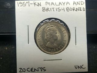 1957 KN Malaya & British North Borneo 20 cents Coin,  Uncirculated 4