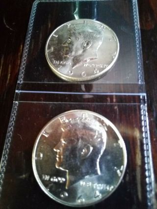 2 - 1964 Kennedy Half Dollars,  B/u 25 Grams Of 90 Silver,  Unc.
