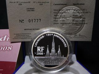 N81 France 2008 Monnaie De Paris Silver €1.  5 Lourdes 150th Proof W/ Box &