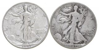 (2) 1941 - D & 1947 - D Walking Liberty Half Dollars 90 Silver $1.  00 Face 168
