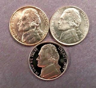 1999 P D S Jefferson Nickel Coin Set 2 Uncirculated Coin 
