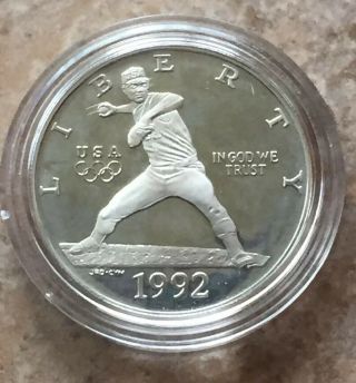 1992 - S Proof Baseball Commemorative Sterling Silver Dollar Coin Only