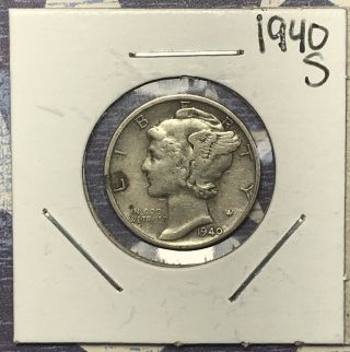 1940 - S Mercury Silver Dime Collector Coin.