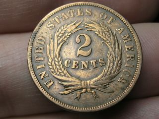 1864 Two 2 Cent Piece - Large Motto,  VF/XF Details,  WE Visible 2