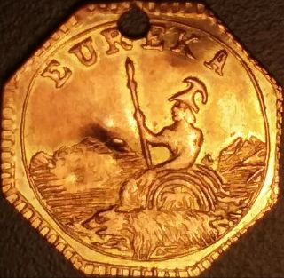 1884 Arms Of California Gold 1/2.  Scarce Rotated Eureka Error/token/charm/medal.