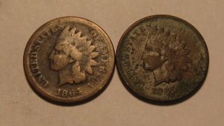 1864 No L & 1865 Indian Head Cent Penny - Mixed - 168su - 2