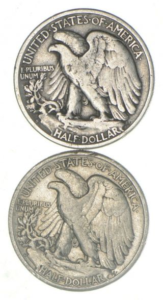 (2) 1943 - S & 1947 - D Walking Liberty Half Dollars 90 Silver $1.  00 Face 721 2
