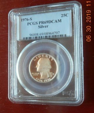 1976 - S Silver Proof Washington 25 Cents Bicentennial Pcgs Pr69 Dcam