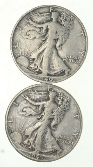 (2) 1940 - S & 1945 - D Walking Liberty Half Dollars 90 Silver $1.  00 Face 779