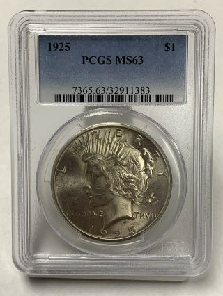 1925 Silver Peace Dollar Pcgs Ms63