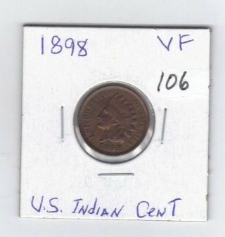 Post Civil War Era Very Fine " Liberty " 1898 Indian Head Cent Ihp,  Old Penny