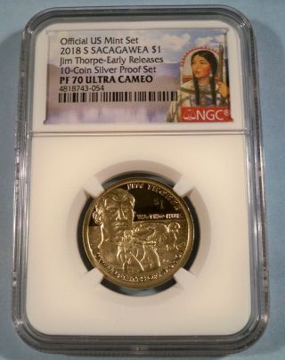 2018 - S Ngc Pf70ucam Proof Sacagawea Jim Thorpe Dollar Pr 70 Deep Cameo Dc