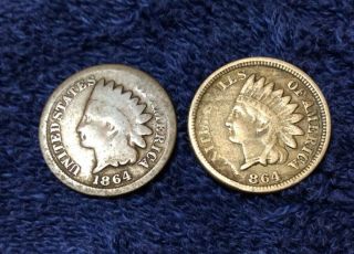1864 Indian Head Cent Penny (2 Coins)