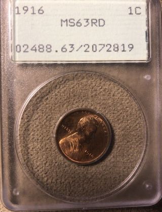 1916 P Lincoln Cent,  Ms 63 Rd,  Pcgs