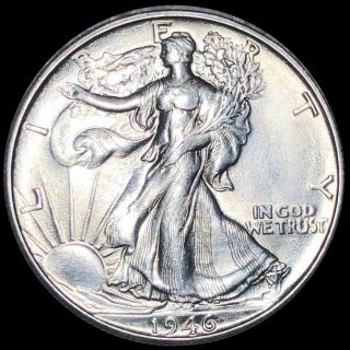 1946 - S Walking Half Dollar Highly Uncirculated Liberty Silver San Francisco Nr