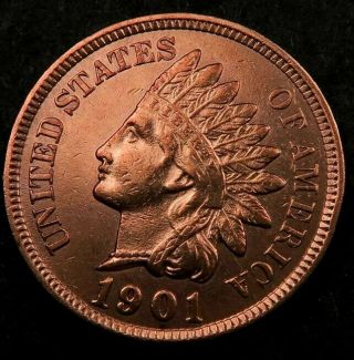 1901 Indian Head Penny Cent // Choice Bu Red // Four Diamonds (i266)
