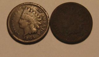 1864 No L & 1865 Indian Head Cent Penny - Mixed - 222sa