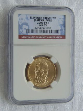 2009 - P 11th President James K Polk Dollar Coin Ms - 65 Nga