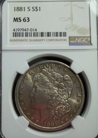 1881 S Ngc Ms - 63 Morgan Silver Dollar (toning)