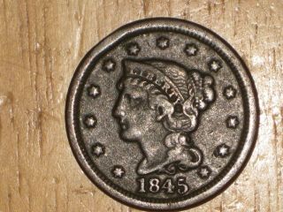 Us 1845 Braided Hair Large Cent Coin Very Good