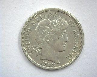 1903 - O Barber Silver 10 Cents Nearly Uncirculated