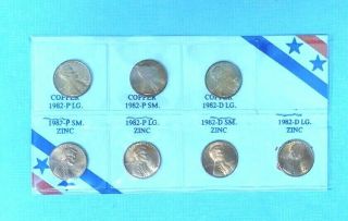 1982 P & D Lincoln Cent Set - - Large/small Dates And Copper/zinc (7 Coins)