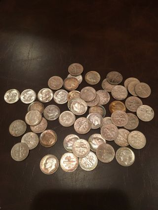 One Roll Of 50 Old Silver Dimes From The 1950 And Early 1960’s.