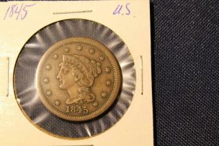 1845 U.  S.  Braided Hair 1 Cent Ungraded Coin