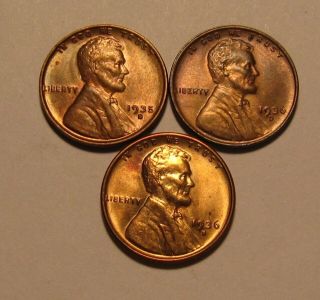 1935 S 1936 D 1936 S Lincoln Cent Penny - Mixed Au,  /bu - 29su