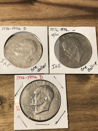 Rare 1776 - 1976 D Eisenhower Dollar Type - 2.  Set Of 3
