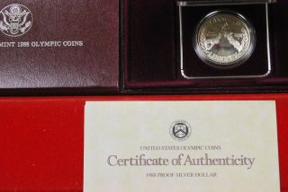 1988 Olympics Proof Silver Commemorative Coin Box/coa