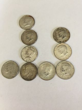 Nine (9) Kennedy 40 Silver Half Dollars 1966.  1967.  1968.  1969.  Us 50c Coin Nr