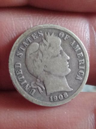 1908 - D Barber Silver Dime Nicely Circulated