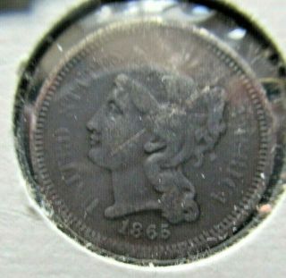 Estate 1865 3 Cent Nickel Full Date Dark And Has Reverse Damage