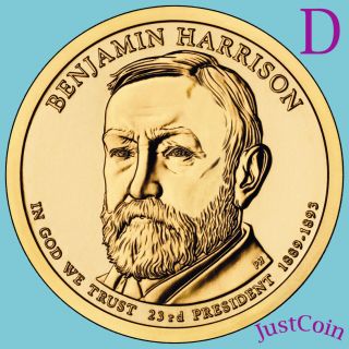 2012 - D Benjamin Harrison Golden Presidential Dollar From Roll Uncirculated