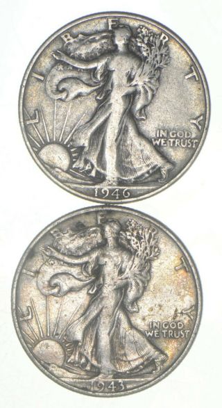 (2) 1943 & 1946 Walking Liberty Half Dollars 90 Silver $1.  00 Face 058