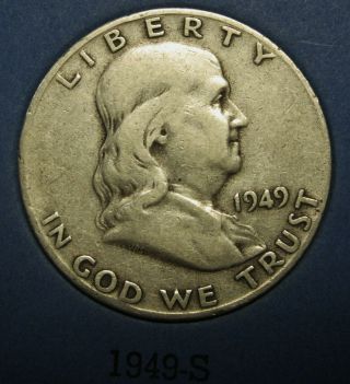 1949 - S Ben Franklin Silver Half Dollar Average Circulated Great Price