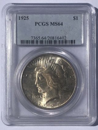 1925 Peace Dollar Pcgs Ms64