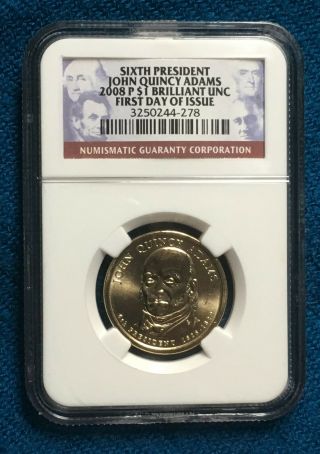 2008 - P $1 Sixth Pres John Quincy Adams Proof Dollar Ncg Certified Brilliant Unc