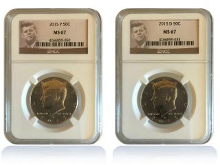 Ngc Ms67 2015 P&d Kennedy Half Dollar 50c Gem Uncirculated 2 - Coin Set