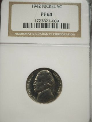 1942 Proof Jefferson Nickel Ngc Pf64 7009