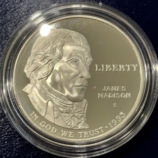 1993 - S $1 Bill Of Rights Commemorative Proof Silver Dollar Coin W/ Box &