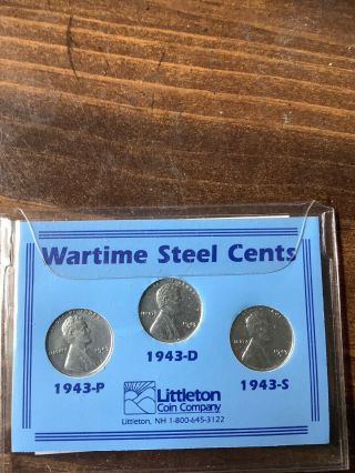 1943 P D S Wheat Wartime Steel Cents Penny Littleton Company