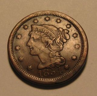 1854 Braided Hair Large Cent Penny - Detail / Bent - 246su