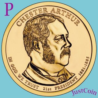 2012 - P Chester Arthur Golden Presidential Dollar From Roll Uncirculated